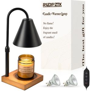 Electric Candle Warmer Lamp with Timer: Candle Warmer Lamp Adjustable Height for All Size Jar Candles, Dimmable Candle Warmer Light with 2 Bulbs for Bedroom Home Decor, Gifts for Women, Black