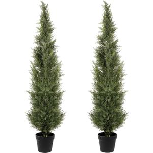5FT Artificial Cedar Topiary Trees, 2Pack Lifelike UV Protected Faux Cedar Tree Fake Cypress Trees Evergreen Plants for Front Door Decor, Porch, Garden, Entryway