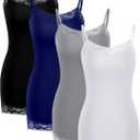 Bencailor 4 Pcs Women's Long Tank Tops, Lace Camisole Neck Cami Adjustable Spaghetti Strap Undershirts for Women (Medium, Black, Gray, Navy, White)