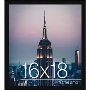 Frame Amo 16x18 Black Modern Picture or Poster Frame, 1 inch Wide Border, Smooth Wrap Finish, Acrylic Face