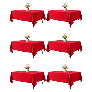 Niuara Red Fabric Rectangle Table Cloth - 6 Pack, 60" × 102" Washable Tablecloth for 5FT Tables, Wrinkle-Resistant & Heat-Proof Table Cover for Weddings, Dinners & Parties