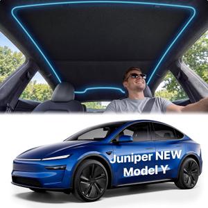 Nmoiss Never Sag [Keeps Your Head Cool] Tesla Model Y Juniper Roof Sunshade 2025-2026, Custom Fit No Gap Glass Roof Sun Shade, Ice Crystal Cooling UV Block Sunroof Cover Tesla Accessories Black