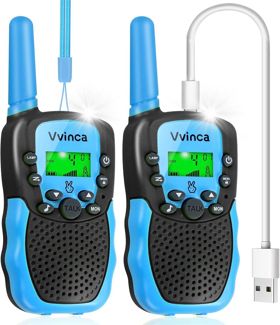 Vvinca Walkie Talkies Toys for Ages 5-7, Rechargeable Walkie Talkie Gifts for 3-12 Year Old Boy Girl with Flashlight 22CH 2 Way Radio 3 Mile Long Range for Adventure Game Camping Outdoor Hiking