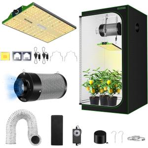 Grow Tent Complete Setup 2x2, 70W Full Spectrum LED Grow Light & 24"x24"x48" Grow Tent Bundle, 4" Efficient Airflow Ventilation System with Soundproof Duct Connector