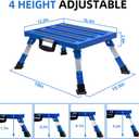 Homeon Wheels Aluminium RV Steps Adjustable Folding Step Stool with Non-Slip Rubber Feet, Stable Platform Supports 1000bs, Safety Strips, Handle, Easy Carry, Outdoor Camper Trailer Travel - Blue