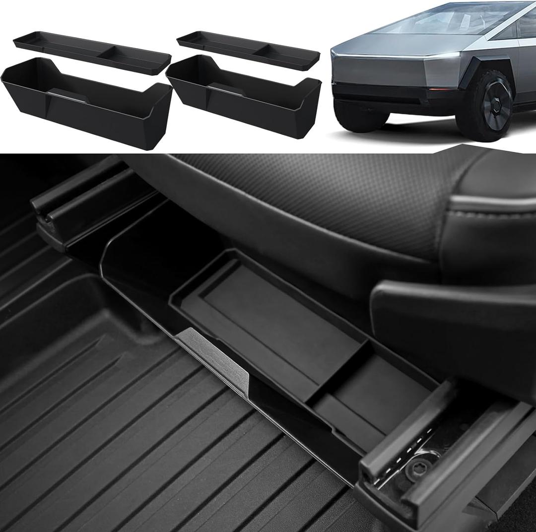 Front Under Seat Storage Box Compatible with Tesla Cybertruck 2024, Under Seat Organizer with Silicone Pad for Cybertruck Accessories