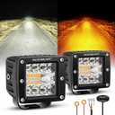 Auxbeam 6 Modes Amber White Series LED Cubes, 3Inch 72W LED Pods Dual Color Off-Road Strobe Lights, Spot Flood Combo Driving Offroad Ditch Lights Flashing Warning Functional, Pair