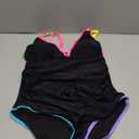 popvil Women's One Piece 2025 Tummy Control Swimsuits Neon Color Block Swimwear Deep V Neck Slimming Bathing Suit, Size L