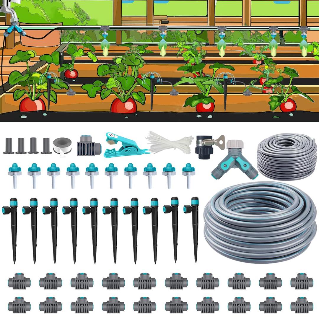 Drip Irrigation Kit, Garden Watering System with Quick Connectors,97FT Automatic Irrigation System with 12mm 6mm Irrigation Tubing Hose, Misting Watering System for Outdoor Plants
