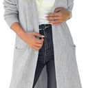 Saodimallsu Womens Long Cardigan Sweaters 2025 Oversized Open Front Checkerked Sweater Trendy Knit Jacket with Pockets Grey, Size Small