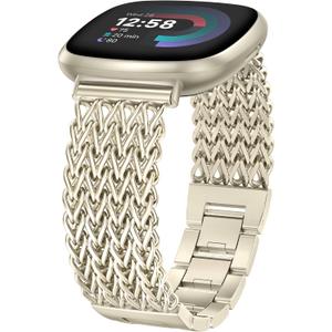 Minyee Metal Bands Compatible with Fitbit Sense 2/Versa 4/Versa 3/Sense Bands Women, Dressy Stainless Steel Multi-chain Designer Luxury Link Bracelet Wristband Replacement Strap