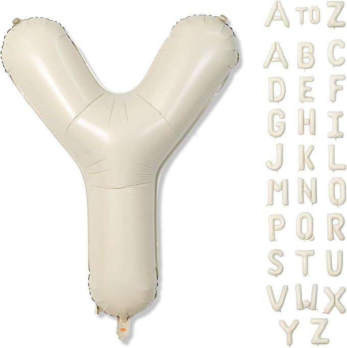 Cream J,S,A,W,P,T,Y,E,T  Letter Balloons, 40 Inch Alphabet Foil Name Beige Balloon, Large Self Inflating Balloon Letters Y, White Sand Mylar Helium Custom Letter Balloon for Girls Birthday Party Baby Shower Decoration