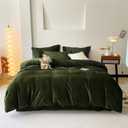Luxlovery Army Green Velvet Comforter Set - Dark Green Flannel Bedding - Modern Winter Warm Comforter Set (Full)