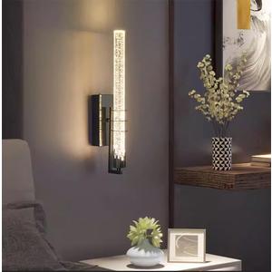 Bubble Glass Wall Sconce,LED Dimmable Wall Mount Light Fixture for Bathroom Hallway Bedroom,Modern Indoor Wall Lantern in Matte Black Finish with Crystal Bubble Column