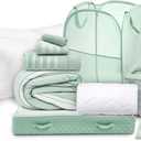 Hearth & Harbor Complete Dorm Room Set, Twin XL Comforter Set, Sheet Set, Pillows, Mattress Protector, Towels and Organizers - All Dorm Accessories Included (Complete Kit with Down Alternative Pillows, Sage)
