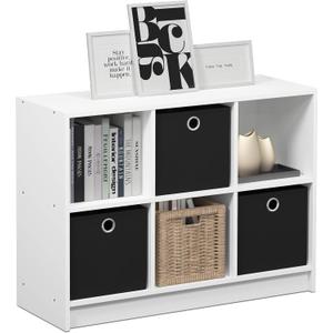 Furinno Basic 3x2 Cube Storage Bookcase Organizer with Bins, White/Black
