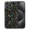 RALEAVO Floral Case for iPhone 16 Pro,Liquid Silicone Cover with Flower Cosmos Pattern Cute Phone Cover for Girls Women Slim Soft Rubber Protective Phone Case for iPhone 16 Pro (6.3"),Black