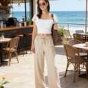 Women's Palazzo Pants for 29" Flowy Travel Wide Leg Yoga Pants 2026 Ladies Casual Summer Loose Beach Lounge (29" Inseam, Medium, Khaki)