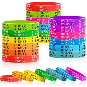 Zhanmai 48 Pieces Learn Math Rubber Bracelets Multiplication Facts Bracelet Stuff Fancy Silicone Bracelets for Events Education Aid Reward for Students, 12 Colors