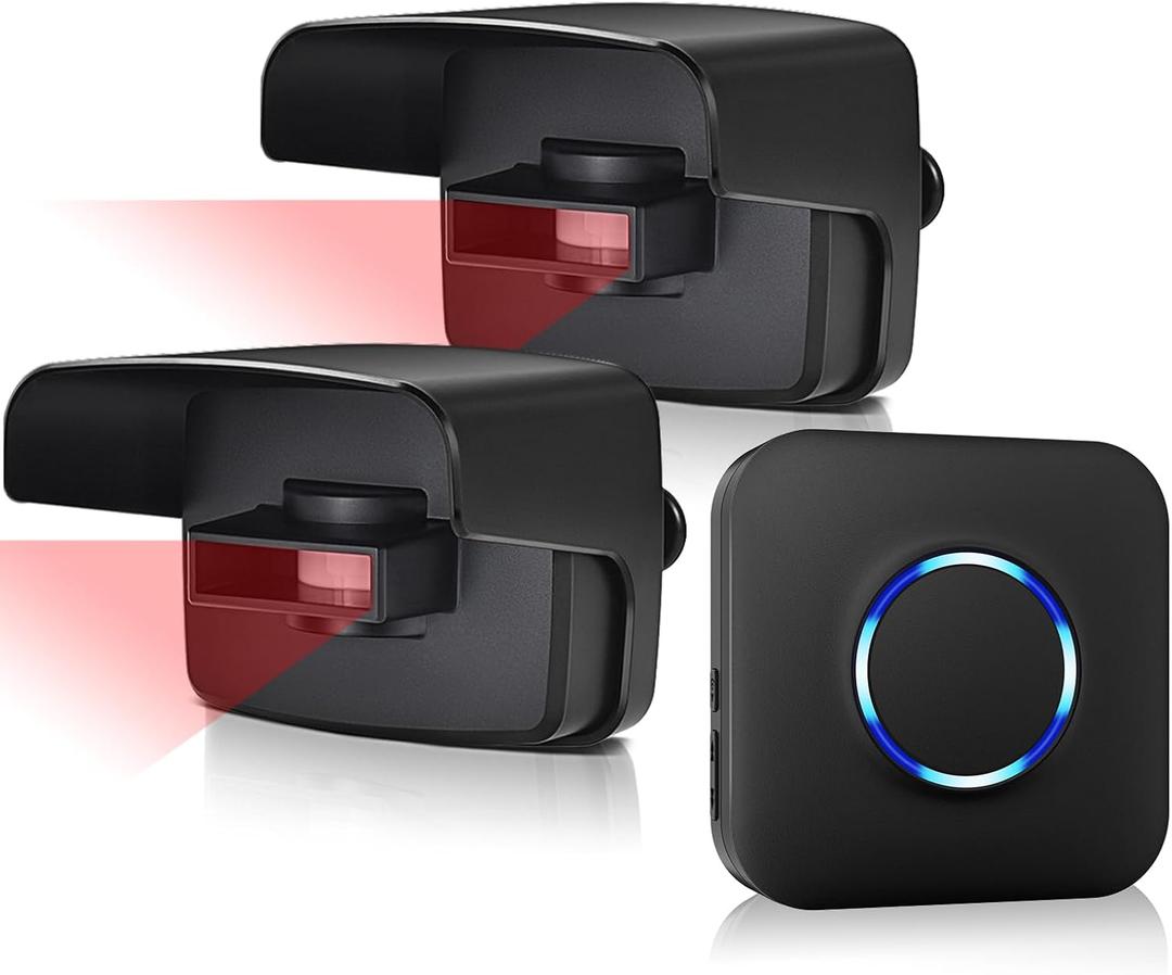 Wireless Driveway Alarm, Outdoor Weatherproof Motion Sensor & Detector with 600ft Range, Microwave Infrared Home Security Alert System for Driveway/Garage/Indoor/Outdoor (1 Receiver+2 Sensors)