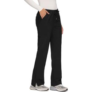floralhue Scrub Pants for Women - Soft Stretch, Cargo Pants Scrubs with 8 Pockets, Black, 2XL