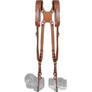 JUSTHERE Camera Harness, Dual Camera Harness for Photographers, Leather Camera Strap for Two-Cameras for DSLR/SLR Strap (Brown)