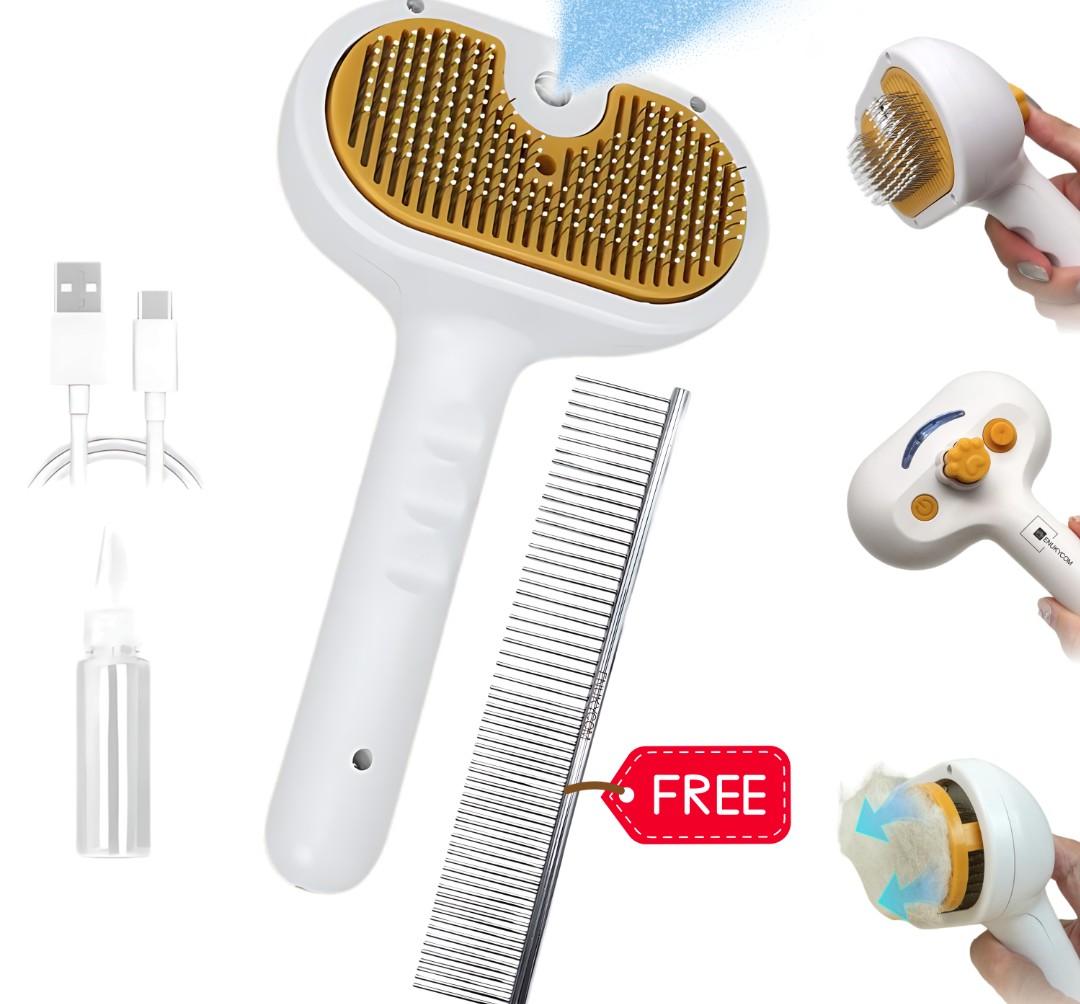 Self-Cleaning Pet Steam Brush & Detangling Comb for Cats and Dogs – Pet Grooming Brushes with Spray, Removes Tangles & Knots, Water/Mist Slicker Brush for Shedding Long Haired Pets