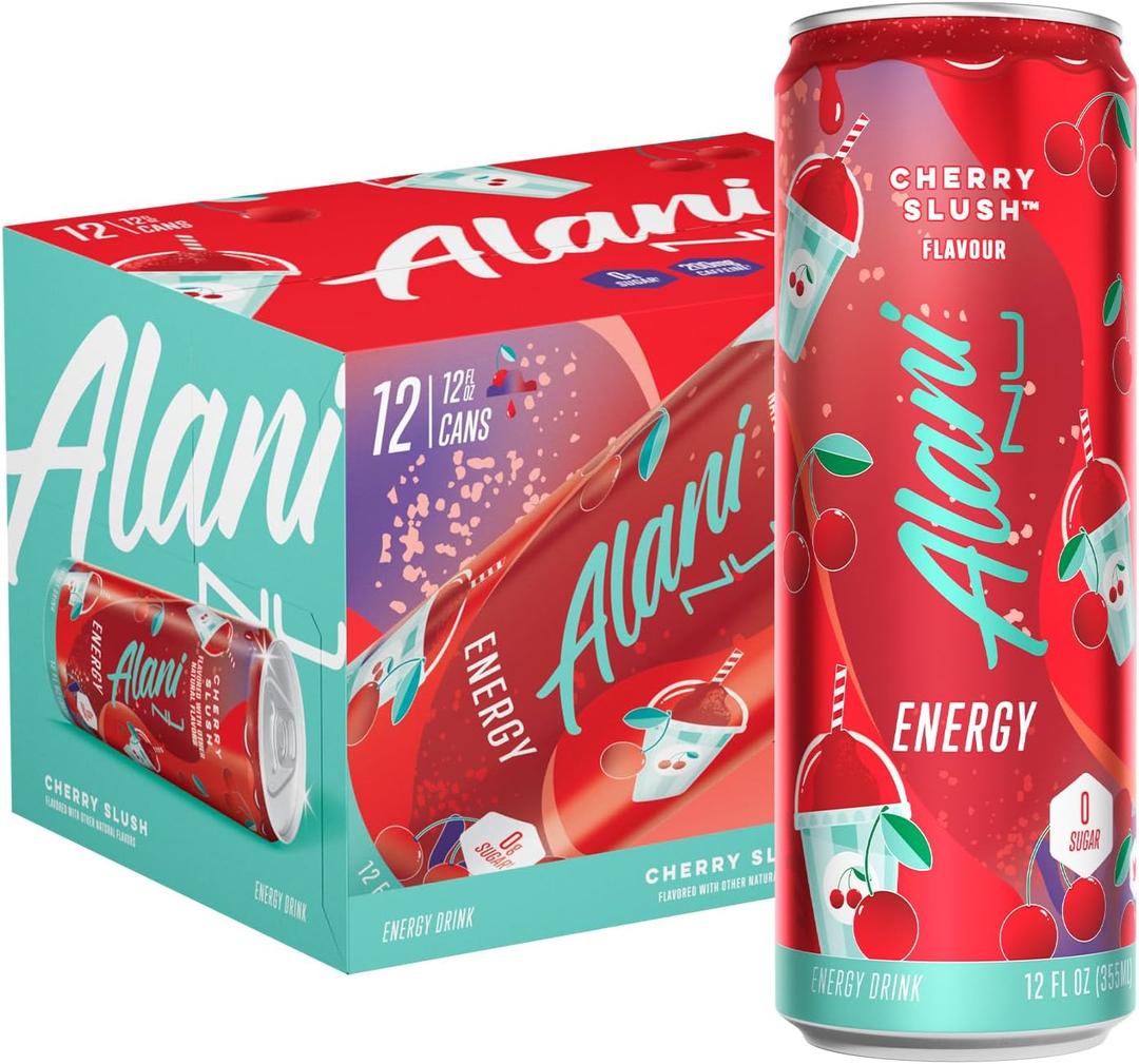 Alani Nu CHERRY SLUSH Ice Sugar Free, Low Calorie Energy Drinks | 200mg Caffeine | Antioxidants | Biotin, B Vitamins | Zero Sugar | 15 Calories or Less | 12 Oz Cans | 12 Count (EXP 01/01/28)