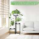MOKANI Metal Plant Stand Indoor Outdoor for Multiple Plants, 3 Tiered Folding Corner Shelf Tall Flower Pot Holder Display Rack for Patio Living Room Balcony Garden, Black