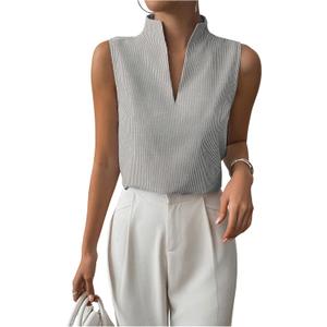 SOLY HUX Women's Work Outfits V Neck Sleeveless Blouses Summer Casual Tank Tops Business Office Dressy Striped Shirts Black and White Small