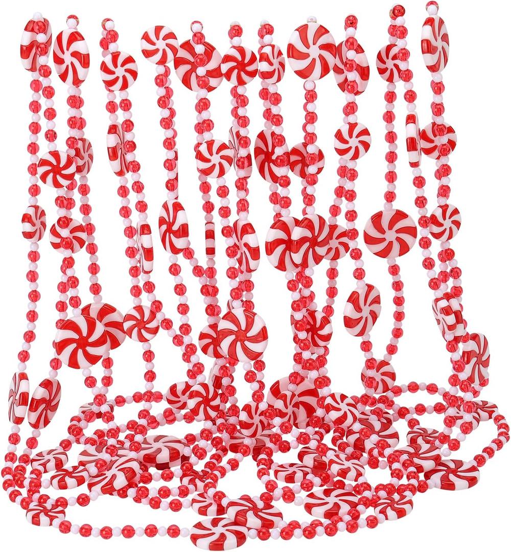 48 feet Christmas Candy Garland Plastic Bead Garland Xmas Holiday Candy Cane Decor for Christmas Tree Wreaths Decorations
