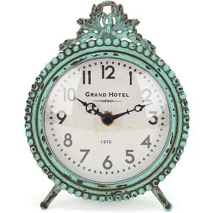 NIKKY HOME Antique Table Clock Silent Non-Ticking, Small Shelf Desk Top Clock Battery Operated Rustic Distressed Design, Shabby Chic Home Decor for Fireplace Mantel, Desktop, Countertop- Green