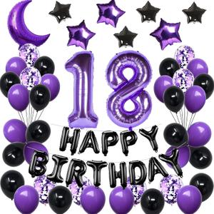 18th Birthday Decorations Set for Girl Women Boy Men, Purple Black 18 Happy Birthday Balloons Supplies with Purple Number Balloons 18 Happy Birthday Banner