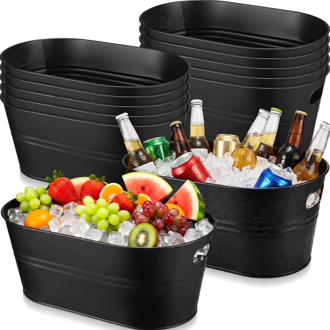 Shimeyao 12 Pcs Galvanized Tub 3 Gallon Metal Ice Buckets, Black