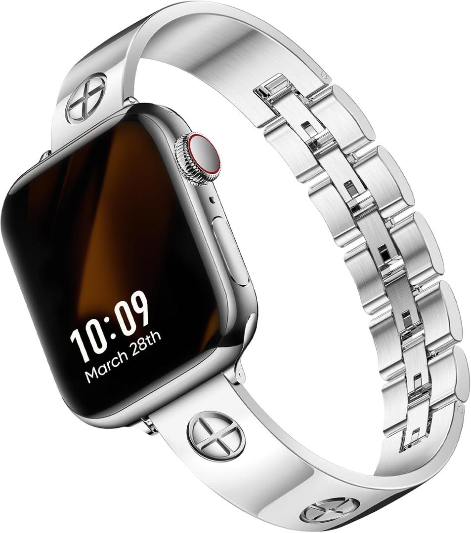 Missair Compatible with Apple Watch Band 38mm 40mm 41mm 42mm 44mm 45mm 46mm 49mm, Stainless Steel Metal Strap Women Dressy Bracelet Wristband for iWatch Series 11 10 9 8 7 6 5 4 3 2 1 SE Ultra (Silver)