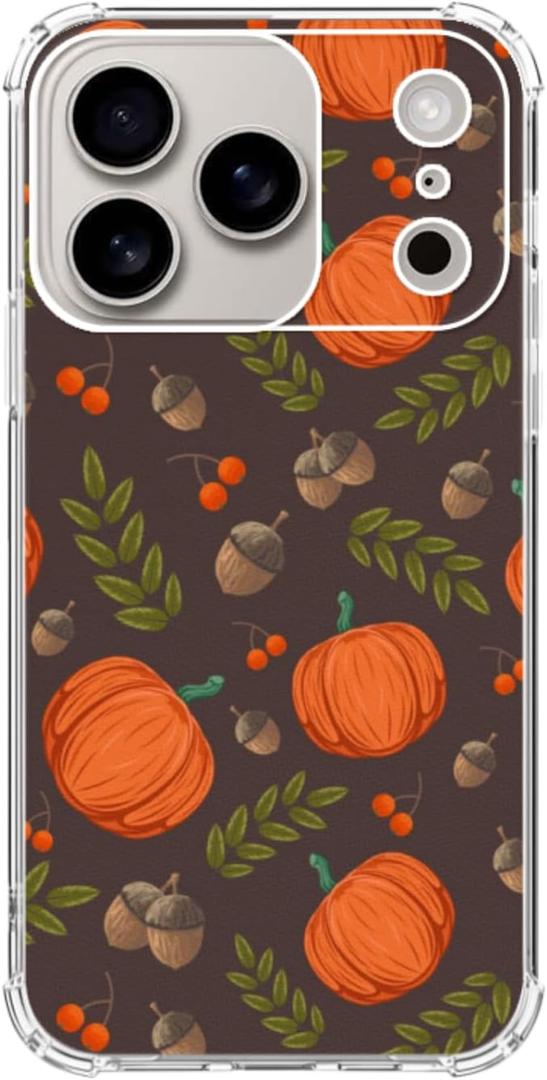 BESUC WICH Autumn Pumpkins Phone Case Compatible with iPhone 17 Pro Max, Fall Leaves Pine Cone Pattern Cover for iPhone 17 Pro Max, Cool TPU Bumper Phone Case