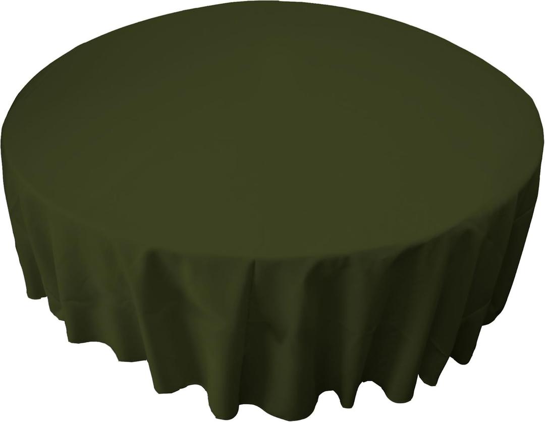 LA Linen Polyester Poplin Washable Round Tablecloth, Stain and Wrinkle Resistant Table Cover 90", Fabric Table Cloth for Dinning, Kitchen, Party, Holiday 90-Inch, Olive, (TCpop90R_Olive215)