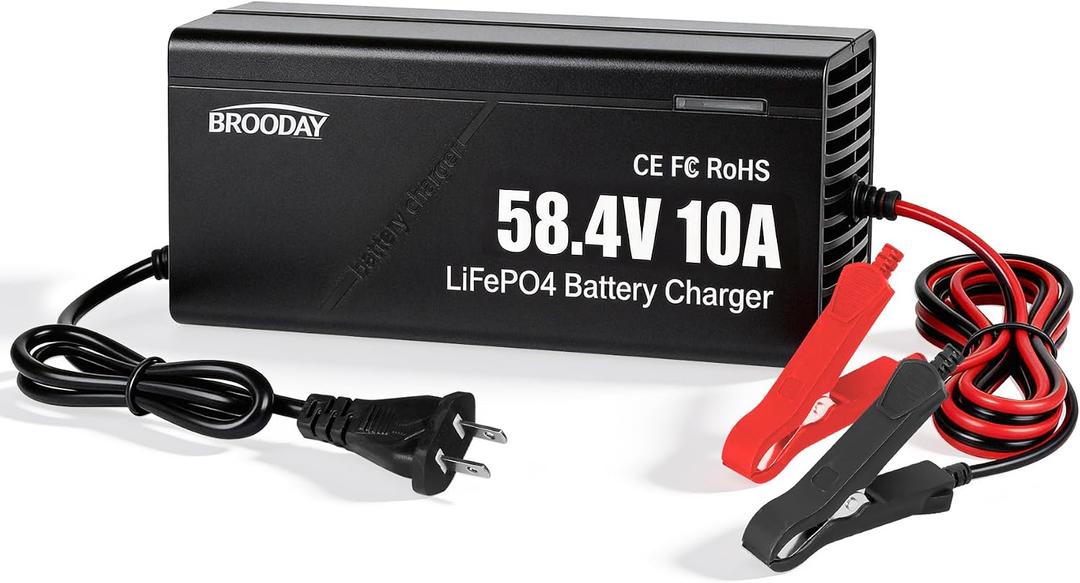48V 10A LiFePO4 Battery Charger, 58.4V Lithium Battery Charger, Fast Charging, Over-Current and Over-Voltage Protection for 48V Lithium Iron Phosphate Batteries