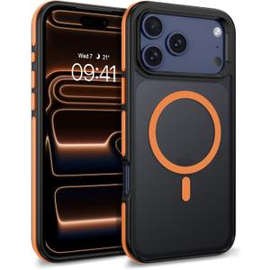 DUEDUE for iPhone 17 Pro Case Magnetic[Compatible with Magsafe], Translucent Matte Back Full Body Protective Cover Anti-Scratch Shockproof Phone Case for iPhone 17 Pro 6.3", Orange