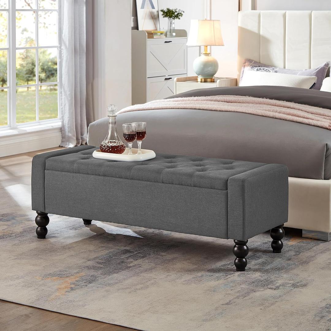 50" W Storage Ottoman Bench with Safety Hinge, Load up to 660 lb Ottoman with Storage, Upholstered Tufted Entryway Bench with Seating for Living Room, Bedroom, Entryway, Dark Gray