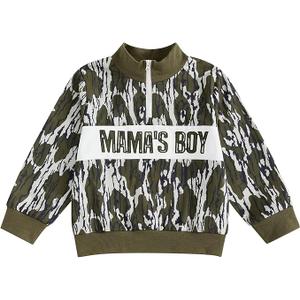 Kids Little Boys Camo Outfit Letter Embroidery Quarter Zip Sweatshirt Long Sleeve Stand Collar Shirt Hunting Clothes (Army Green, 2-3 Years)