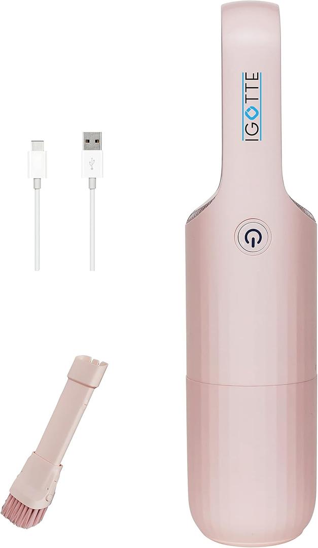 Portable Hand Vacuum Cleaner Handheld Cordless Cleaner for Pet Hair Dirt Home Dust, Car Interior, Lightweight, Easy to Use, Compact Design Battery Rechargeable with USB-C Cable (Pink Color)