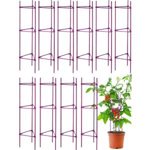 10 Packs Tomato Cages for Garden Support Up to 48" Tomato Plant Stakes Support with Adjustable Snap Arms Clips Plastic Coated Alloy for Outdoor Beans Potted Climbing Plant Supplies(Purple)