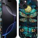 Case for iPhone 15 [Compatible with MagSafe], Matte Soft Silicone + Hard PC Anti-Scratch Shockproof Protective 2-in-1 Compatible with iPhone 15 Case for Women Girls - Stained Glass Dragonfly