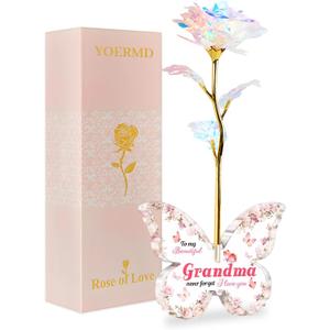 Unique Gifts for Grandma Birthday, Pink Preserved Flowers Galaxy Rose with 4.23.15 Inch Acrylic Butterfly Stand-Delicate Grandma Christmas, Valentines, from Grandkids