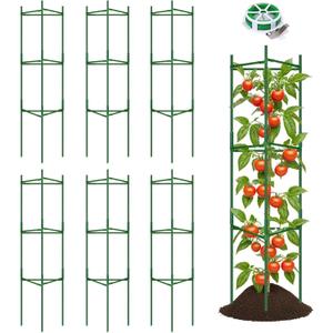 6 Pack Tomato Cages for Garden Plant Support, Up to 48Inch Tomato Trellis Assembled Garden Stakes, Plant Trellis with 66Ft Twist Tie, Fit Vertical Climbing Plants, Vegetables, Flowers
