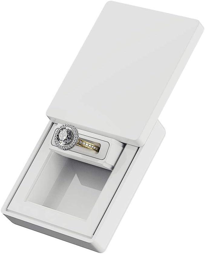MONOLIX Slim Engagement Ring Box, Thin Unique Sliding Lid, Elegant Discreet Secret Surprise Marriage Wedding Proposal Case (White, MAXI)