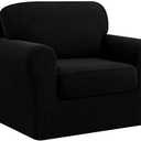 SUBRTEX 3 Pieces Stretch Sofa Slipcover Sets Couch Cover Sets Backrest Cushion Covers Furniture Protector Collection Set for Oversize Sofa Loveseat Chair Slip Covers(Small, Black)