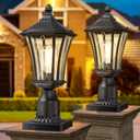 YSN Outdoor Post Lights 2 Pack, 16" Lamp Post Light Fixture, Black Pole Lights Outdoor, Waterproof Lamp Posts Outdoor Lighting with Pier Mount Base, Anti-rust Post Lamps for Outside Yard Garden Garage
