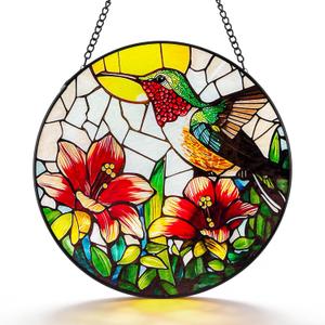 Hummingbird Stained Glass Window Hanging,Colorful Butterfly Suncatcher for Window Home Decor Mother's Day Birthday Gifts for Women, Men, Wife, Aunt, and Mom 7.8 in